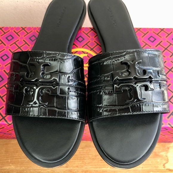 S⭕️LD‼️New Tory Burch Everly Slide in Perfect Black Croc Embossed Size 7 - Picture 7 of 12